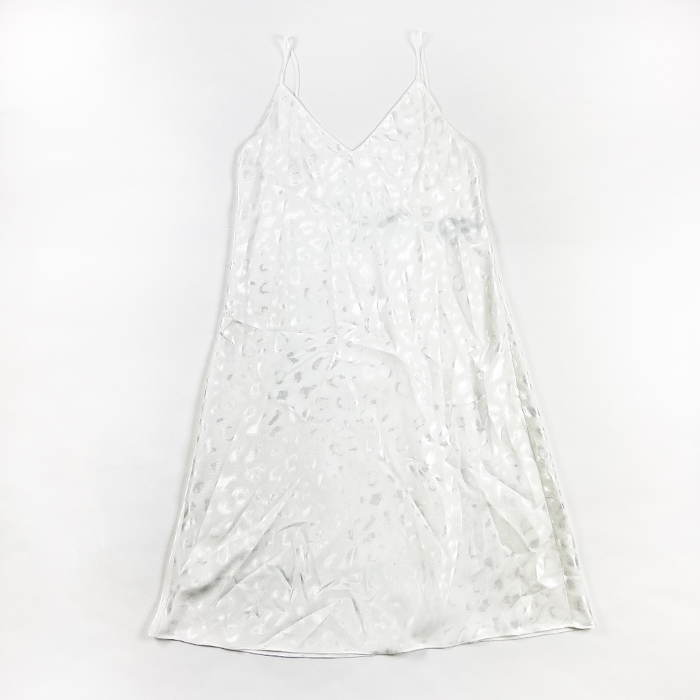 Natori White Satin Slip Chemise with Subtle Leopard Jacquard